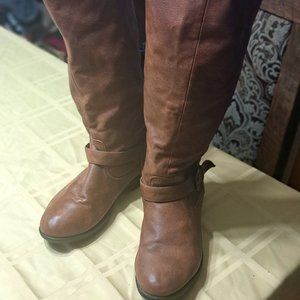 Womens Baxboo Brown Boots TALL w Red Trim Studs  Zippered 8 38